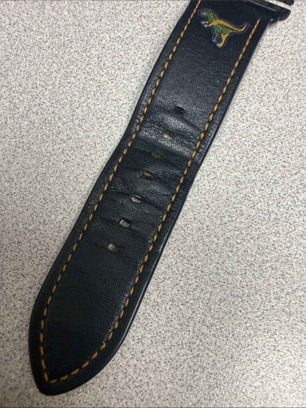 Rare Coach Black Leather Rexy 42mm Apple Watch Strap with Yellow Stitching